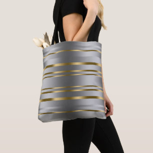 Silver and Gold Stripes Pattern Tote Bag