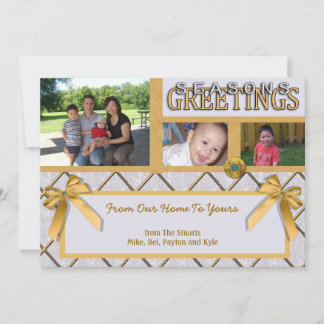Silver And Gold Three Photo Seasons Greetings Card