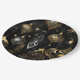 Silver And Gold Traditional Ornaments Pattern 2 Paper Plate