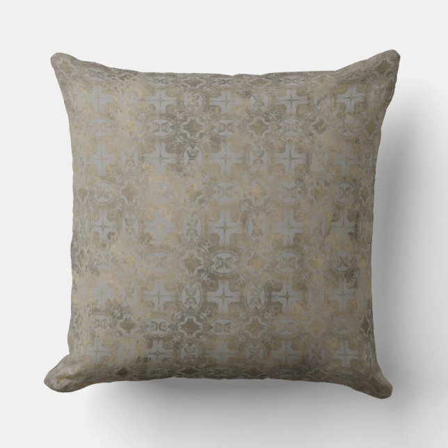 Silver and Gold Vintage Pattern Cushion (Front)