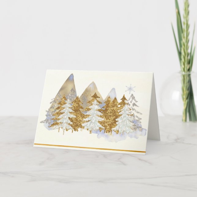 Silver and Gold Winter Landscape Greeting Card (Front)
