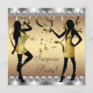 Silver and Gold Womans Surprise Birthday Party Invitation