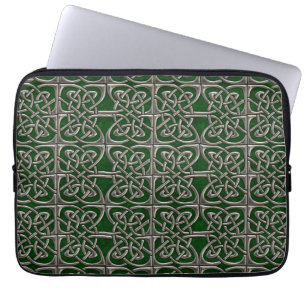 Silver And Green Connected Ovals Celtic Pattern Laptop Sleeve