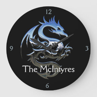 Silver and Grey Stylized Dragon Large Clock