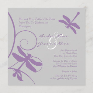 Silver and Lavender Dragonfly Wedding Invitation