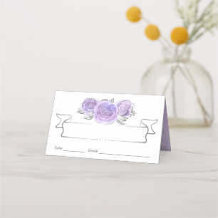 Silver and Light Purple Roses Elegant Place Card