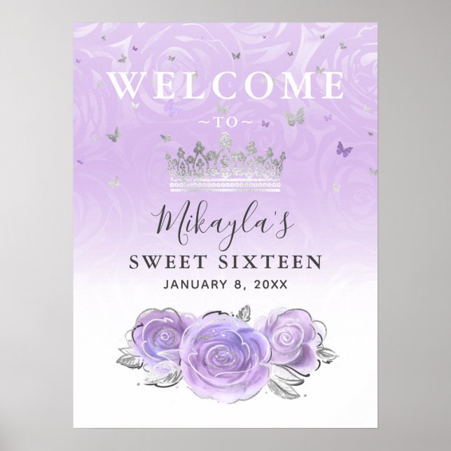Silver and Light Purple Roses Welcome Party Poster (Front)