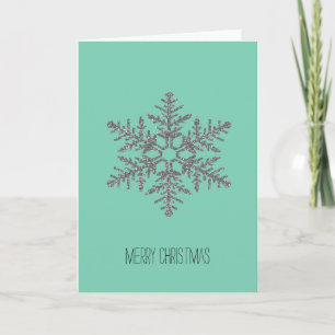 Silver and Mint Faux Glitter Snowflake Holiday Card