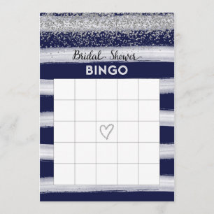 Silver and Navy Blue Bridal Shower Bingo Card