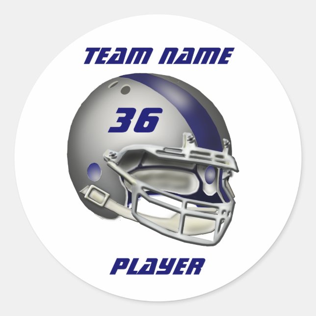 Silver and Navy Blue Football Helmet Classic Round Sticker (Front)