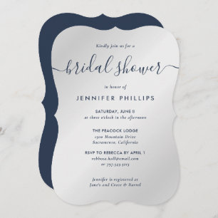 Silver and Navy Blue Script Bridal Shower Invitation