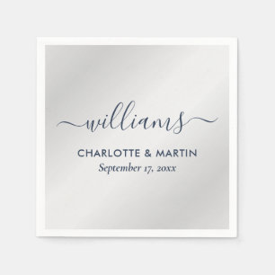 Silver and Navy Blue Wedding Napkin