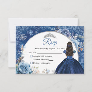 Silver and Navy Blue Winter Snowflake Quinceanera RSVP Card