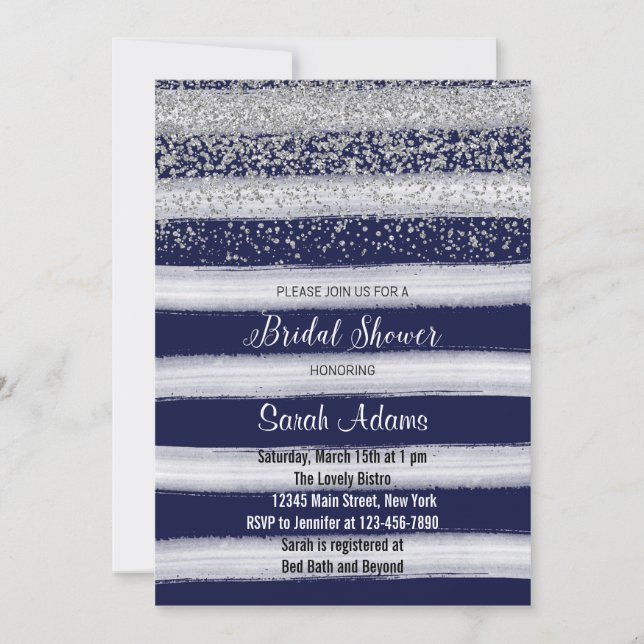 Silver and Navy Bridal Shower Invitation (Front)