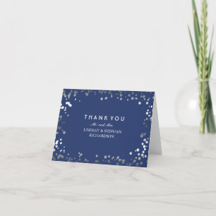 Silver and Navy Confetti Elegant Wedding Thank You Card