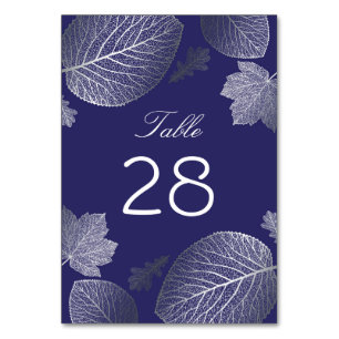 Silver and Navy Fall Leaves Wedding Table Number