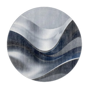 Silver And Navy Fluid Waves Abstract Modern Design Cutting Board