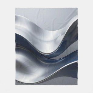 Silver And Navy Fluid Waves Abstract Modern Design Fleece Blanket