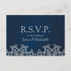 Silver and Navy Indian Style Wedding RSVP Card