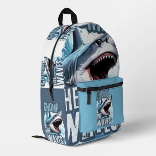 Silver and Navy Shark Graffiti Streetwear Aestheti Printed Backpack