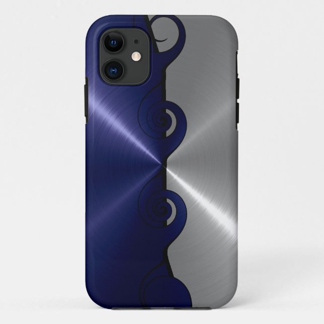 Silver and Navy Stainless Metallic Swirl Pattern Case-Mate iPhone Case (Back)