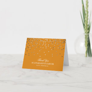 Silver and Orange Confetti Wedding Thank You Card