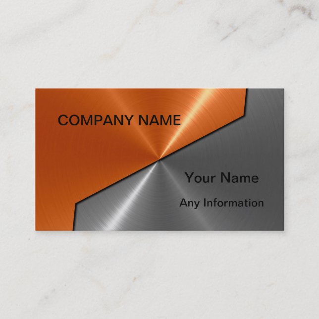 Silver and Orange Luxury Metal Business Cards (Front)