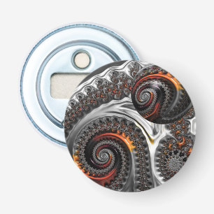 Silver and Orange Mandelbrot Sphere Bottle Opener