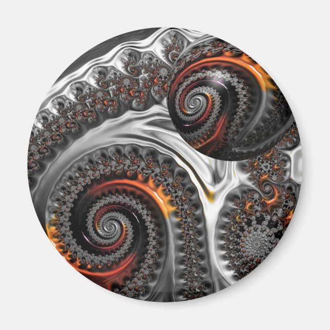 Silver and Orange Mandelbrot Sphere Magnet (Front)
