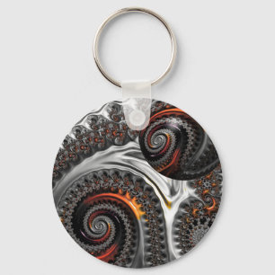 Silver and Orange Mandelbrot with Sphere Key Ring