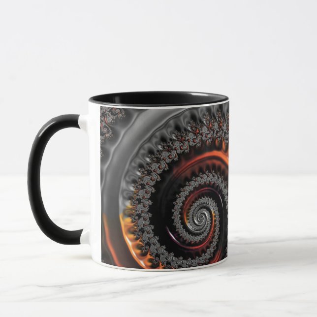 Silver and Orange Mandelbrot with Sphere Mug (Left)