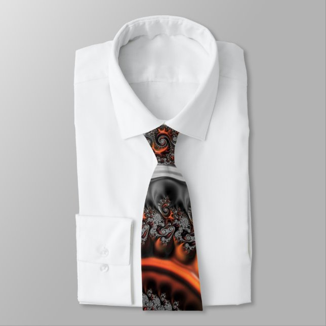 Silver and Orange Mandelbrot with Sphere Tie (Tied)