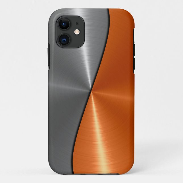 Silver and Orange Stainless Steel Metal Case-Mate iPhone Case (Back)