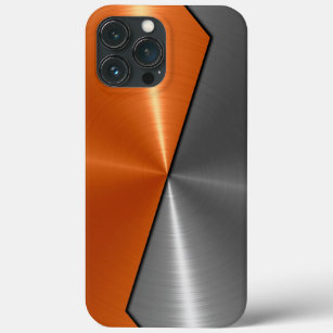 Silver and Orange Stainless Steel Metal iPhone 13 Pro Max Case