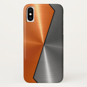 Silver and Orange Stainless Steel Metal iPhone X Case