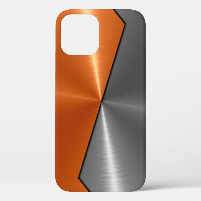 Silver and Orange Stainless Steel Metal Case-Mate iPhone Case (Back)