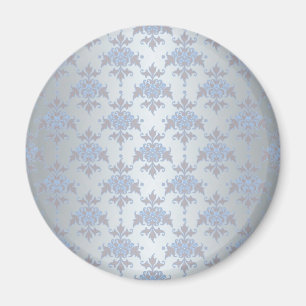 Silver and Pale Blue Fancy Damask Magnet