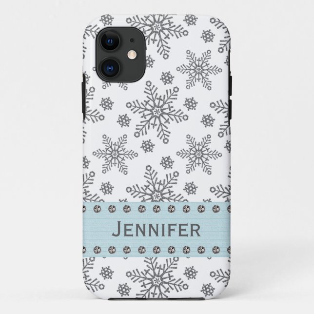 Silver and Pale Blue Snowflake Case-Mate iPhone Case (Back)