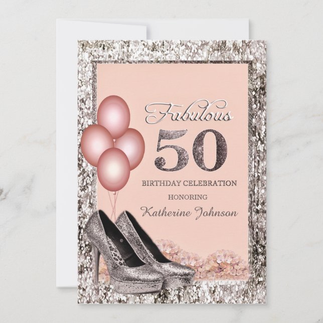 Silver and Peach 50th Birthday Party Invitation (Front)