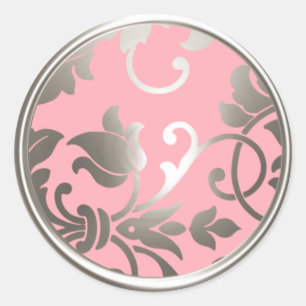 Silver and Pink Damask Envelope Seal
