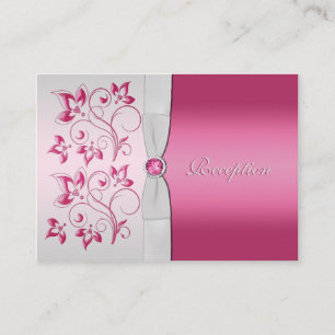 Silver and Pink Floral Reception Card