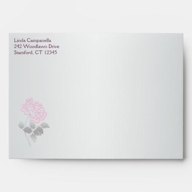 Silver and Pink Floral Return Address Envelopes (Front)