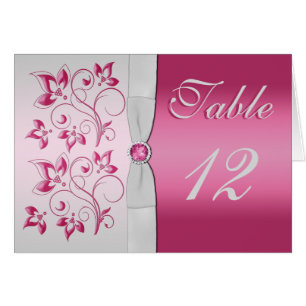 Silver and Pink Floral Table Number Card