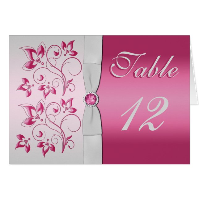 Silver and Pink Floral Table Number Card (Front Horizontal)