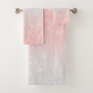 Silver and Pink Glitter Ombre Luxury Design Bath Towel Set