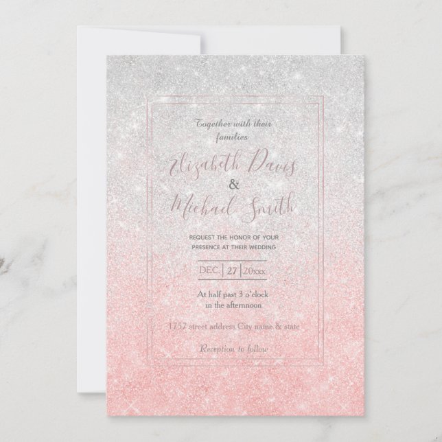 Silver and Pink Glitter Ombre Luxury Design Invitation (Front)