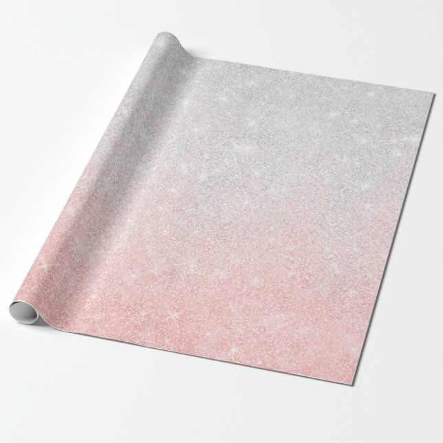 Silver and Pink Glitter Ombre Luxury Design Wrapping Paper (Unrolled)
