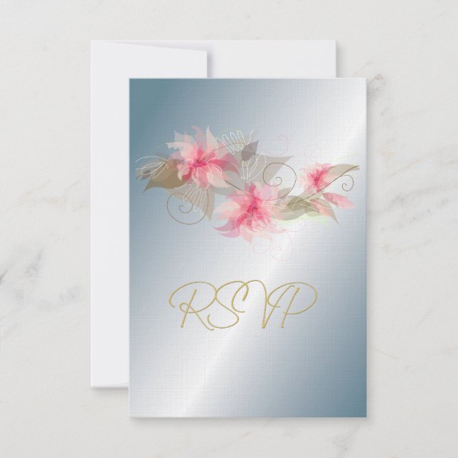 Silver and Pink Lily RSVP Card (Front)