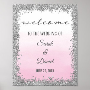 Silver and Pink Ombre Wedding Welcome Poster Print