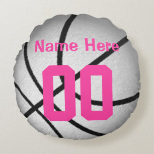 Silver and Pink Personalised Basketball Team Gifts Round Cushion